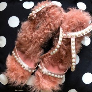 Authentic MIU MIU Coral Fur&Pearls High Heels